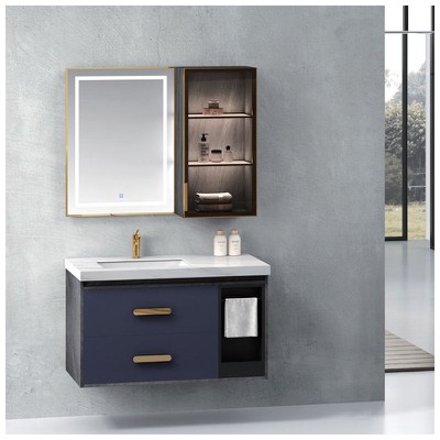 35- 22 inch Blue Wall-Mounted Single Bathroom Vanity Set 35- 22 inch Blue Wall-Mounted Single Bathroom Vanity Set
