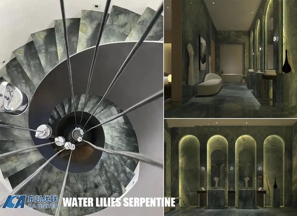 Water Lilies Serpentine Green Marble Stairs and Wall Projects KA UNITED Water Lilies Serpentine Green Marble Stairs and Wall Projects KA UNITED