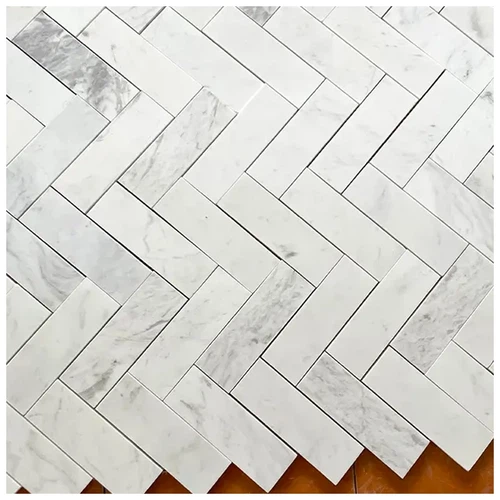 Volakas White Marble Herringbone Mosaic Tiles Volakas White Marble Herringbone Mosaic Tiles