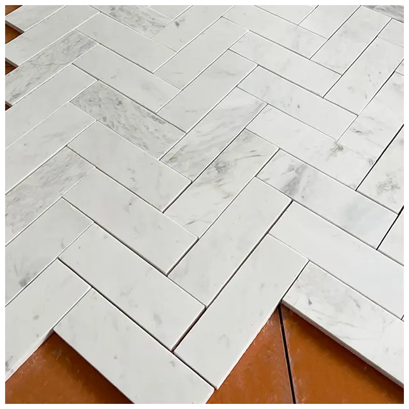 Volakas White Marble Herringbone Mosaic Tile Volakas White Marble Herringbone Mosaic Tile