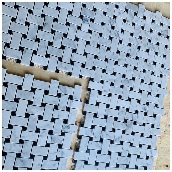 white carrara basketweave tile