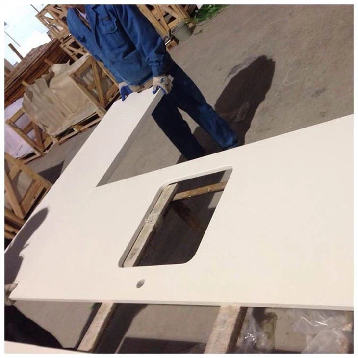 L Shape Pure White Quartz Kitchen Countertops