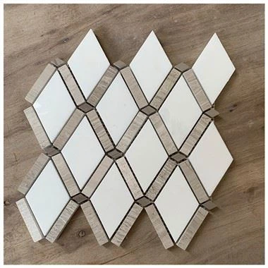 Thassos White Marble Diamond Lattice Mosaic