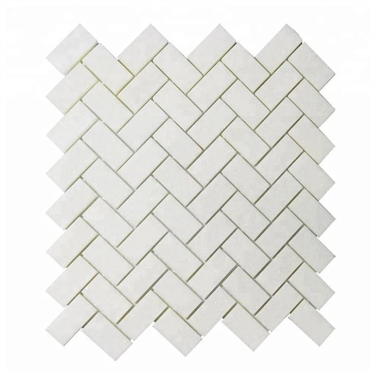 thassos herringbone backsplash