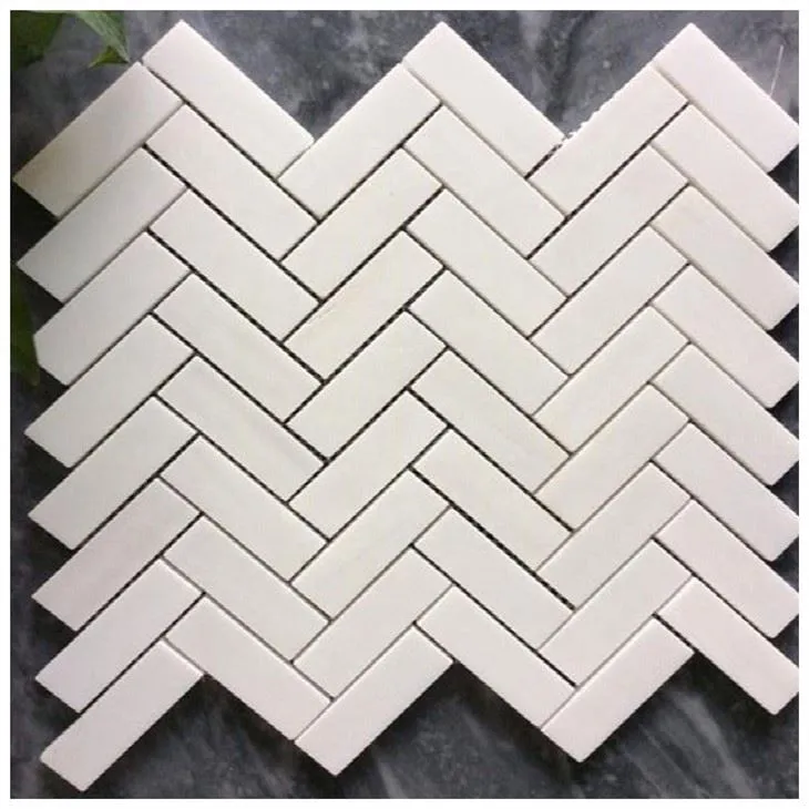 thassos herringbone marble mosaic