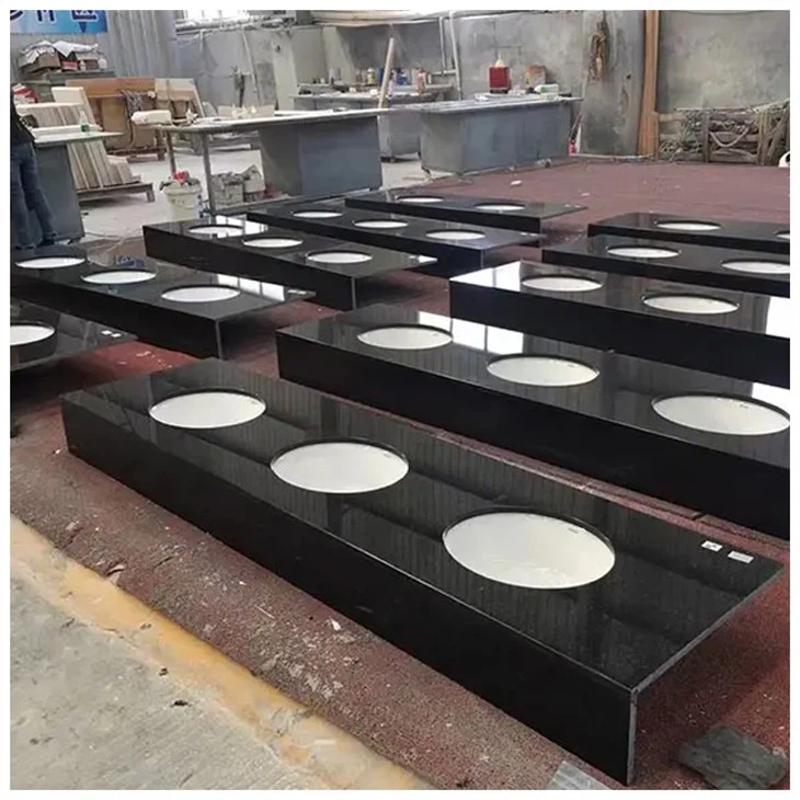 3 Sinks Angola Black Granite Bathroom Countertops