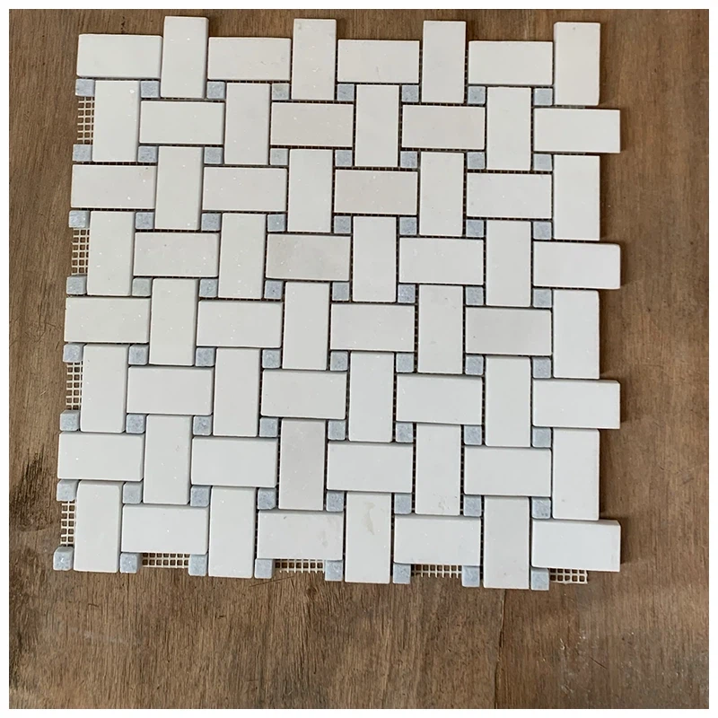 Thassos White Blue Celeste Basket Weave Marble Mosaic