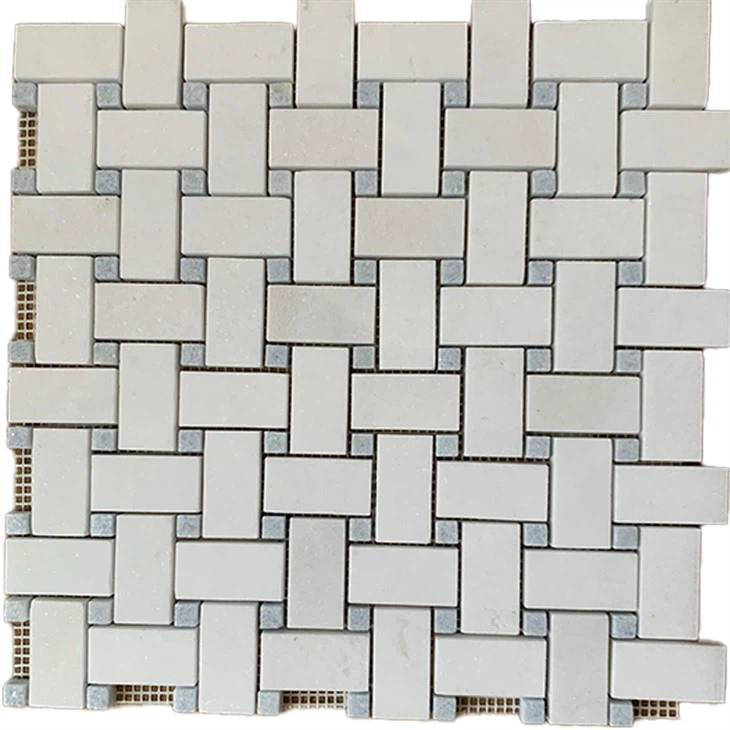 Thassos Blue Celeste Basket Weave Marble Mosaic