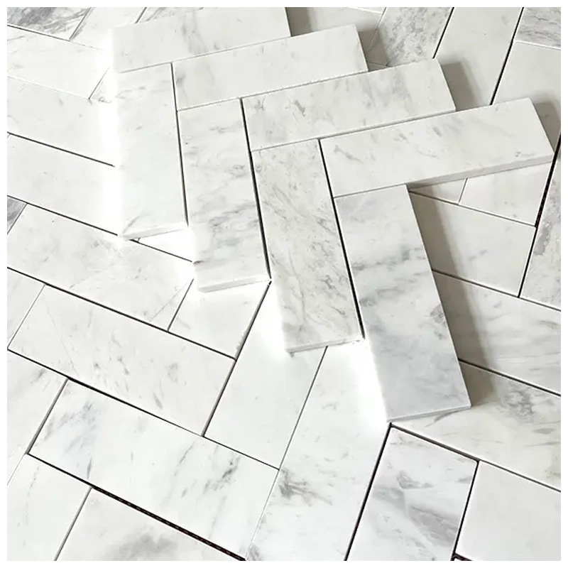 Volakas Herringbone Honed Marble Mosaic Tiles
