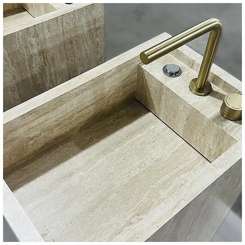 Beige Travertine Pedestal Washroom Basins
