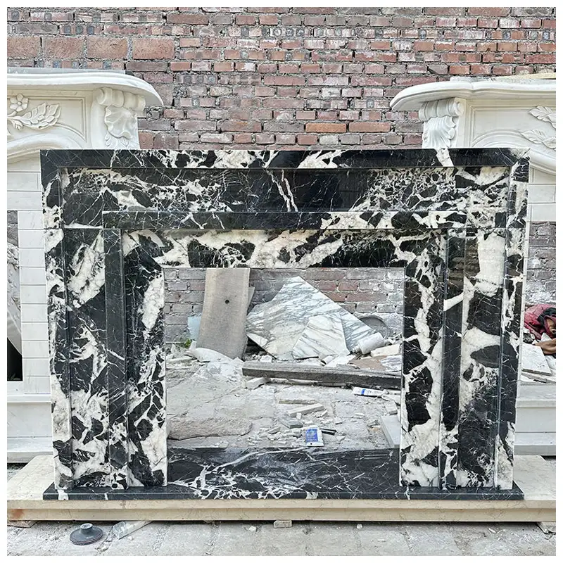 Grand Antique Black Marble Fireplace Surround