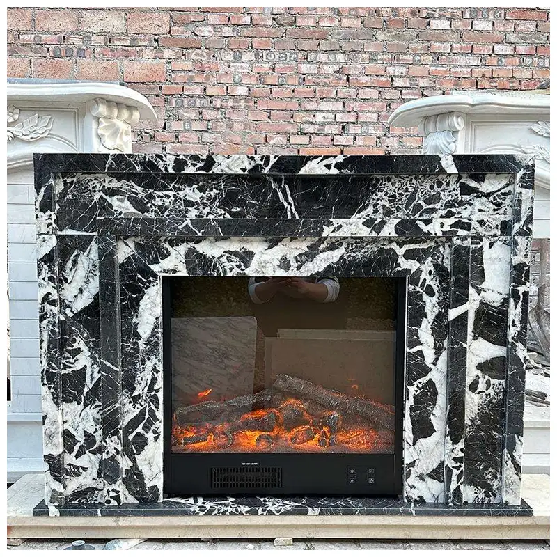 Grand Antique Black Marble Fireplace Mantel