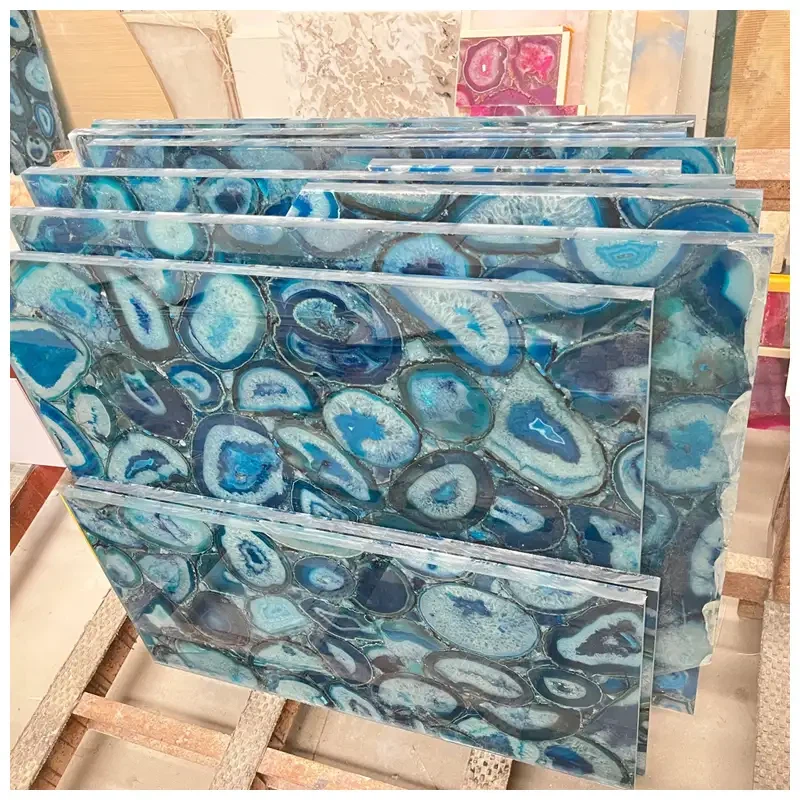 Blue Agate Gemstone Polished Tiles