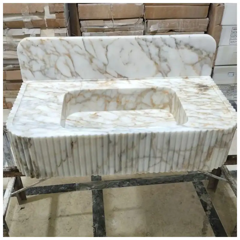 Calacatta Gold Marble Fluted Bathroom Sink