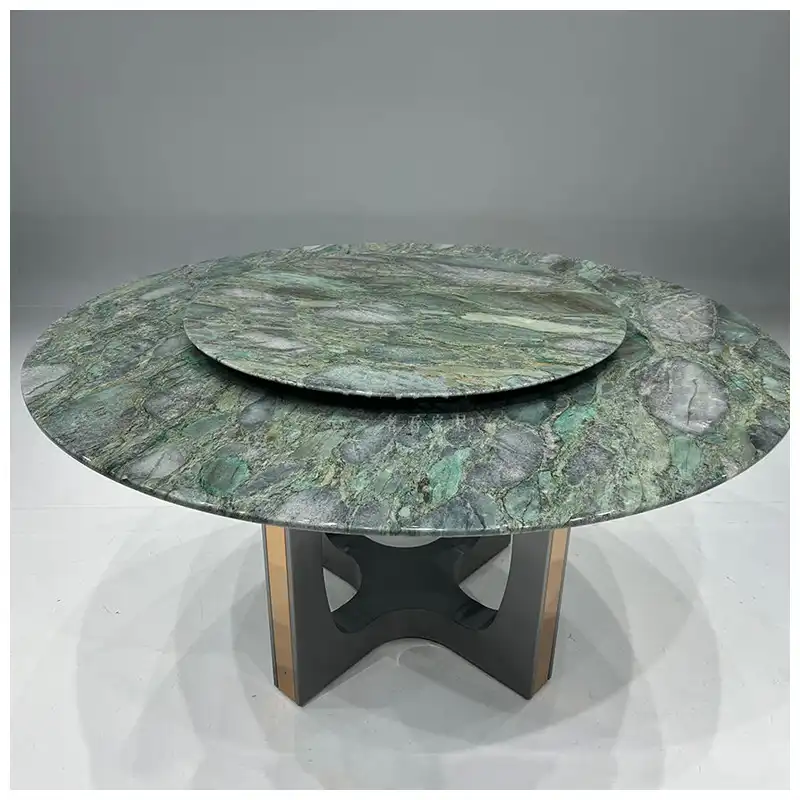 Emerald Green Quartzite Brass Base Dining Tables