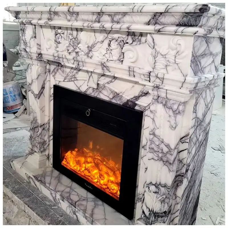 Milac Lilac marble electric fireplace surround