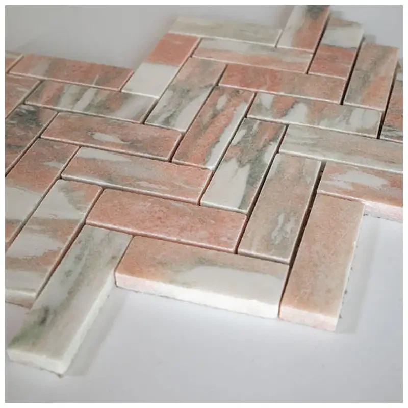Norwegian Pink Marble Herringbone Kitchen Mosaic Tiles