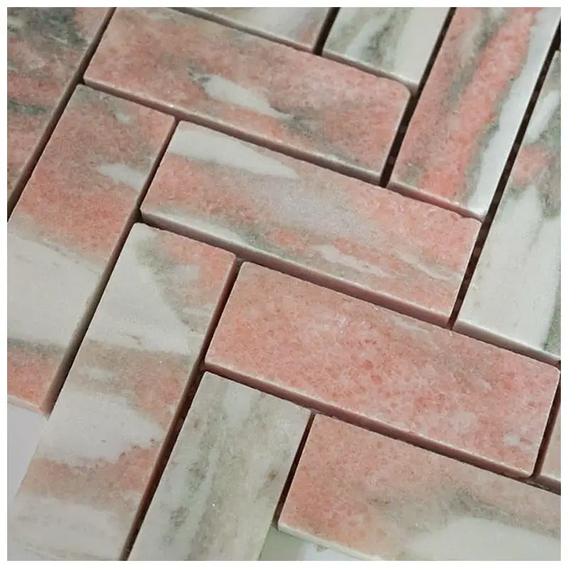 Norwegian Pink Marble Herringbone Mosaic Tiles