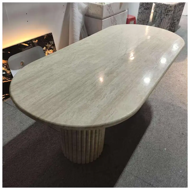 Oval Beige Travertine Home Dining Tables