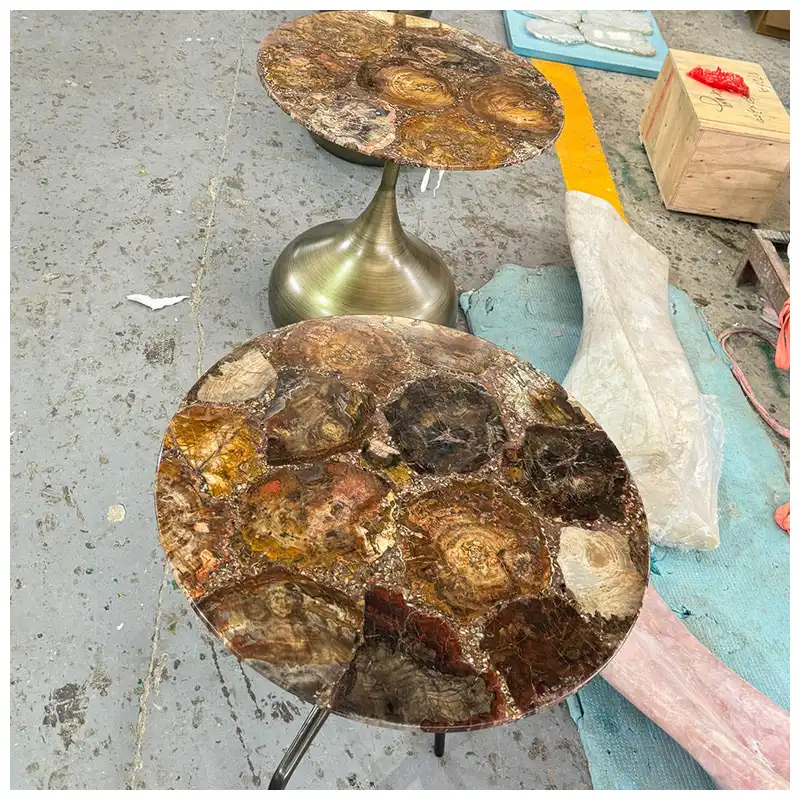 Petrified Wood Gemstone Round Tables