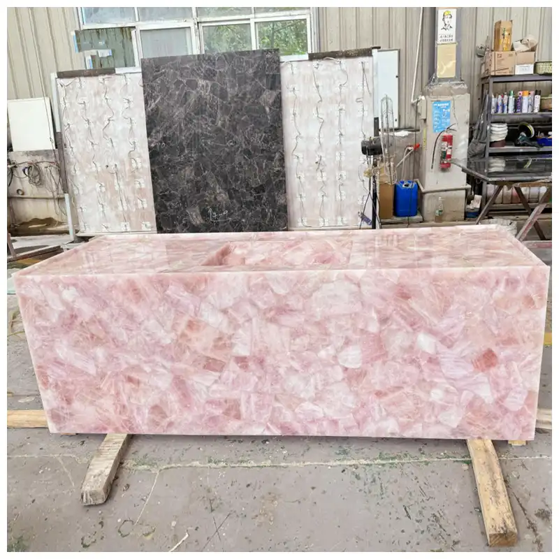 Pink Crystal Rose Quartz Island Countertops