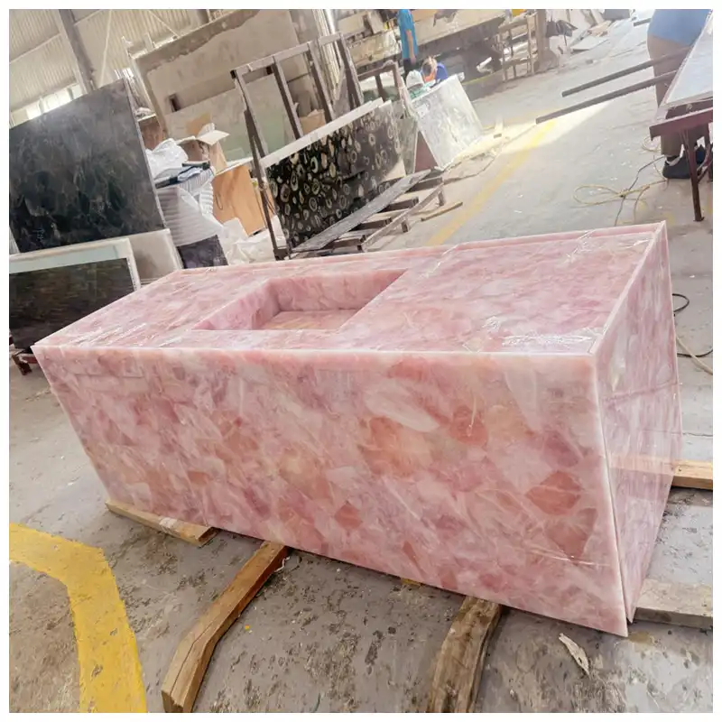 Pink Crystal Rose Quartz Kitchen Countertops