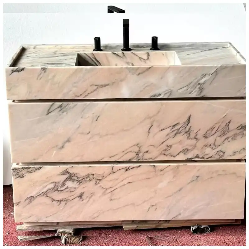 Pink Portugal Marble Floating Bathroom Vanity Sinks