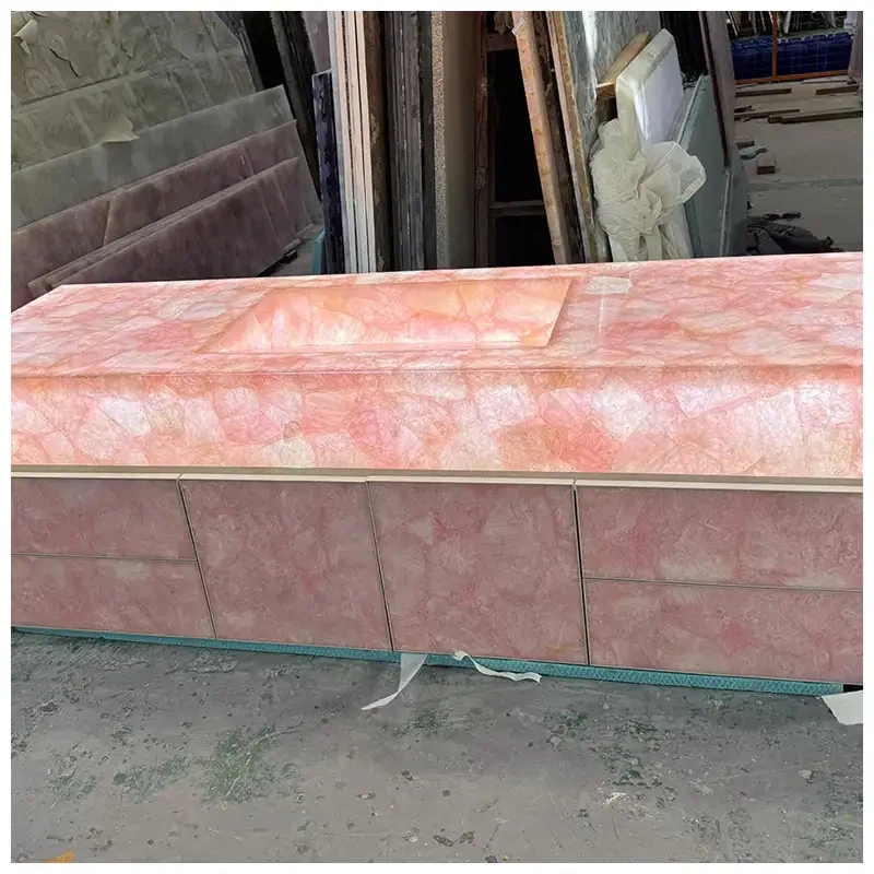 Semi-Precious Pink Rose Quartz Integrated Vanity Tops