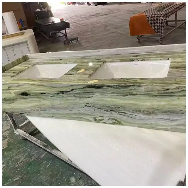 Shangri-La Green Marble Floating Bathroom Countertops