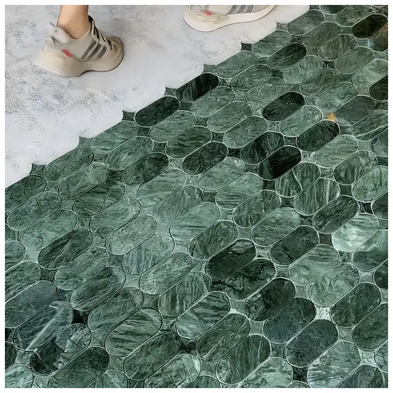 Verde Guatemala Green Marble Elongated Oval Mosaic Tiles