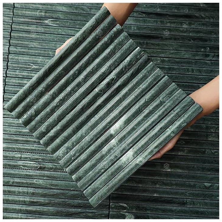 Dark Green Marble Fluted Mosaic Tiles