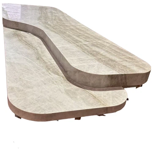 Custom Two-Tier Taj Mahal Quartzite Office and Hotel Lobby Reception Desks Custom Two-Tier Taj Mahal Quartzite Office and Hotel Lobby Reception Desks