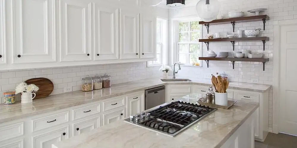 Taj Mahal Quartzite Kitchen Countertops with White Cabinets Taj Mahal Quartzite Kitchen Countertops with White Cabinets