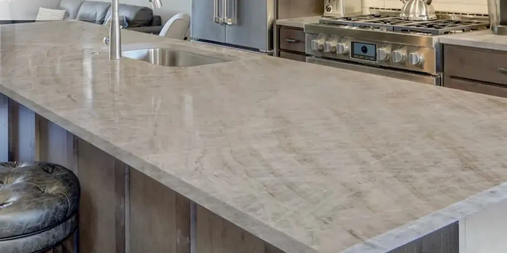 Taj Mahal Quartzite Luxury Waterfall Island Tops Projects Taj Mahal Quartzite Luxury Waterfall Island Tops Projects
