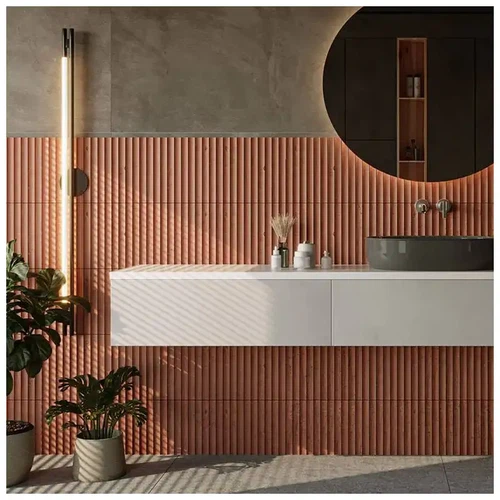 Sculptural 3D Red Travertine Mosaic For Luxury Interior Wall Design Sculptural 3D Red Travertine Mosaic For Luxury Interior Wall Design