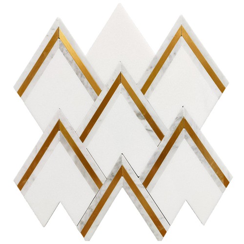 Thassos Carrara Marble Brass Waterjet Mosaic Tiles Thassos Carrara Marble Brass Waterjet Mosaic Tiles