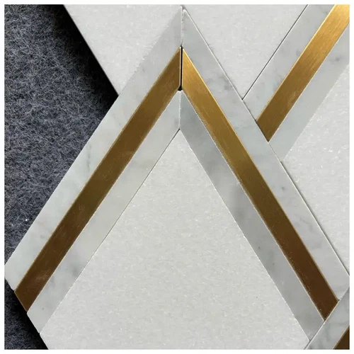 Thassos Carrara White Marble Brass Waterjet Mosaic Tiles Thassos Carrara White Marble Brass Waterjet Mosaic Tiles
