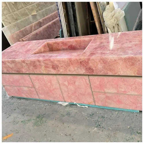 Semi-Precious Pink Rose Quartz Backlit Vanity Tops Semi-Precious Pink Rose Quartz Backlit Vanity Tops