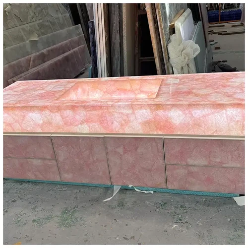 Semi-Precious Pink Rose Quartz Integrated Vanity Tops Semi-Precious Pink Rose Quartz Integrated Vanity Tops