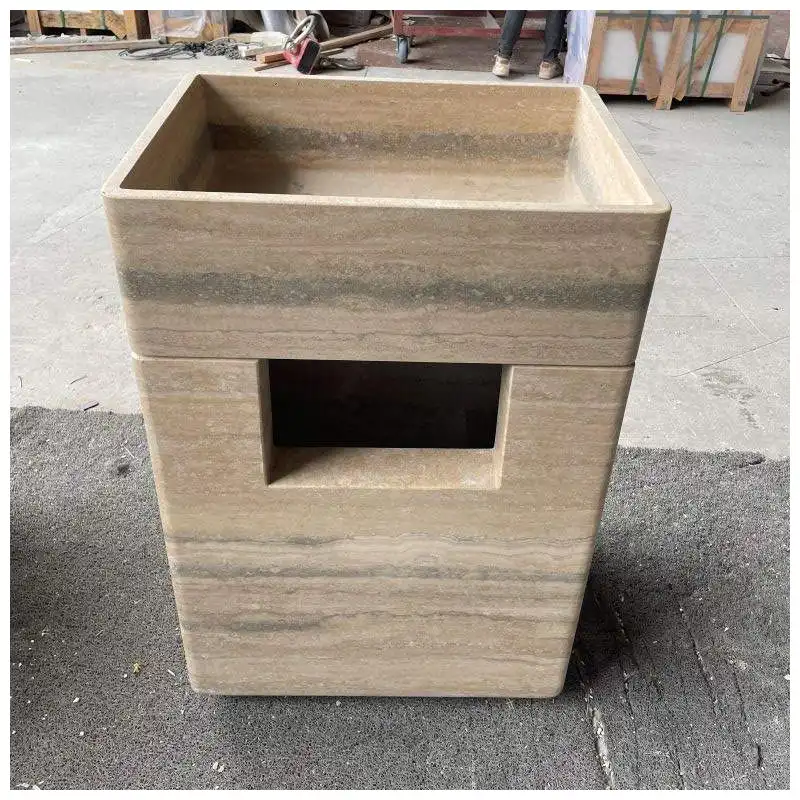 Roman Silver Travertine Pedestal Basins Roman Silver Travertine Pedestal Basins