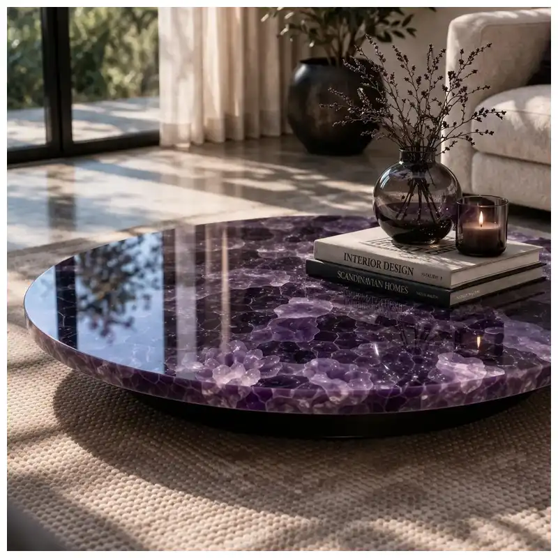 Amethyst Gemstone Round Side Tables in Villas Amethyst Gemstone Round Side Tables in Villas