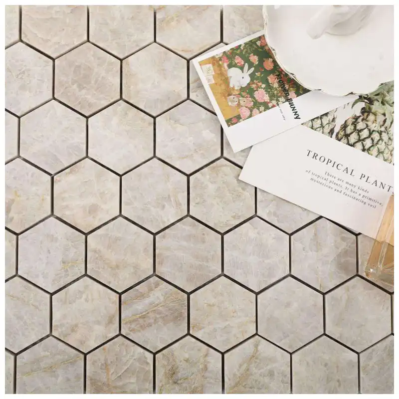 Taj Mahal Quartzite Hexagon Mosaic Tiles Taj Mahal Quartzite Hexagon Mosaic Tiles