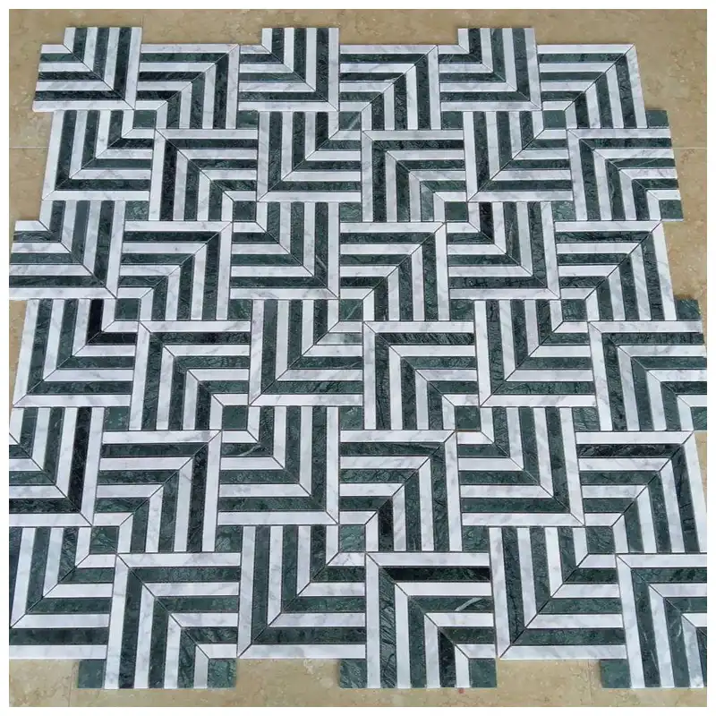 White and Green Marble Maze Square Mosaic Tile White and Green Marble Maze Square Mosaic Tile