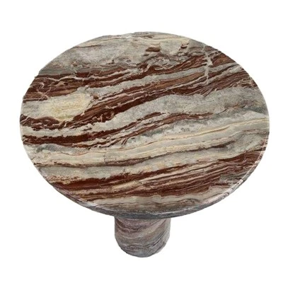 Arabescato Rosso Marble Round Side Tables