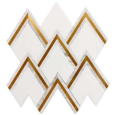 Thassos Carrara Marble Brass Waterjet Mosaic Tiles