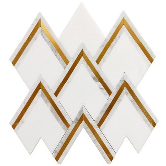 Thassos Carrara Marble Brass Waterjet Mosaic Tiles