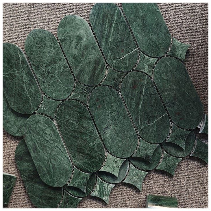 Verde Guatemala Marble Elongated Oval Mosaic Tiles